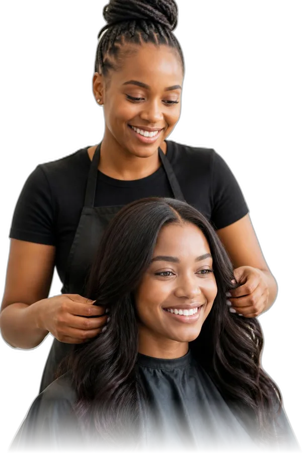 Stylist with a happy salon client